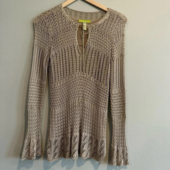 Sigrid Olsen Crochet Knit Blouse Flare Long Sleeve Beach Coastal Boho M - Picture 1 of 7